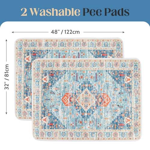 Image of Washable Pee Pads for Dogs, 2 Pack Reusable Puppy Training Pads 48 inchx32 inch Super Absorbent Waterproof Dog Training Pads, Non-Slip Potty Pads, Whelping Pads Litter Mat Blue /Mix