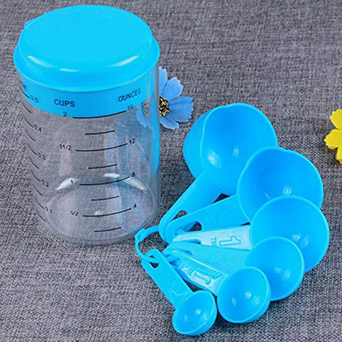 Conjunto de colheres e copos medidores de 500 ml para cozinhar e assar na cozinha - azul claro