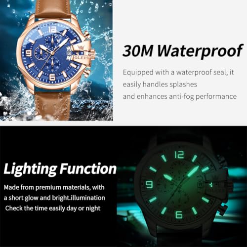 Image of OLEVS Men Watch Big Face Chronograph Waterproof Leather Strap Fashion Watch
