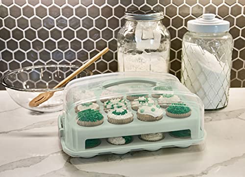 Top Shelf Elements Cupcake Carrier, Fashionable Green Cupcake Holder Carries 24 Standard-Size Cupcakes, Durable Muffin Traveler Two Tier Stand And Reusable Cupcake Box #TOP1