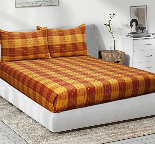 Image of AIRWILL, 200GSM Handloom Cotton Double Bedsheet with 2 Pillow Covers (Beast Maroon)