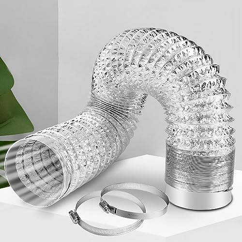 4 Inch 5Ft Dryer Vent Hose, Flexible Dryer Vent Duct Hose, Cezmkio Dryer Vent Kit PVC Aluminum Foil, Outdoor & Indoor Heavy Duty Dryer Vent Kit for HVAC Ducting Ventilationwith 2pcs Metal Hose Clamp