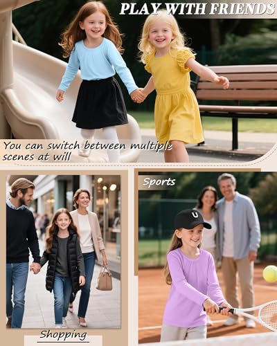 3 Pack Girls Long Sleeve Shirts Basic Casual Tops Loose Fit Kids Crewneck Solid Soft Layering Shirts4