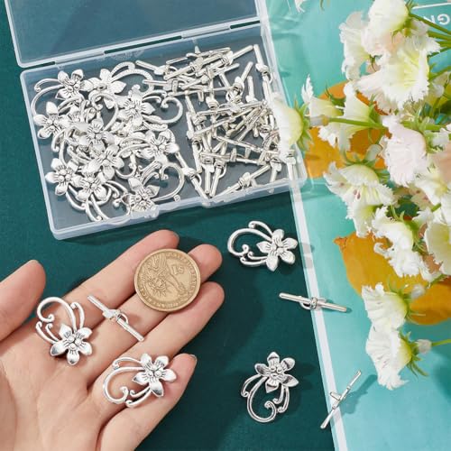 SOFPLATE 1 Box 40 Sets Toggle jewellery Clasps Silver Flower Toggle Clasp Bulk Antique Alloy T-Bar Closure Connectors Bracelet Clasp for jewellery Making Pendants Bracelet Necklace Earring DIY Crafts - Image 3