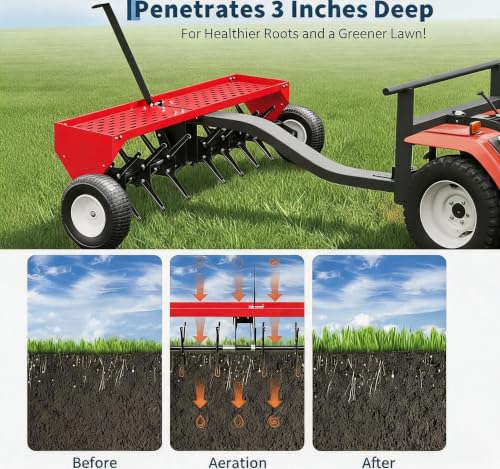 Garvee 40-Inch Tow Behind Plug Aerator,Pull Behind Aerator with Durable Steel Tines Lawn & Tray and Pneumatic Tires Tow Behind Spike Aerator for Lawn, Farm,Planting - image 4