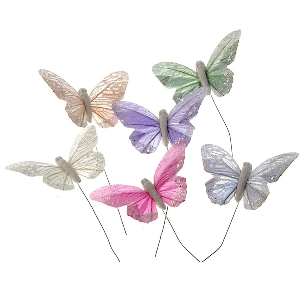 Mariposas de plumas pastel de 10 cm con alambre para ramos de novia y decoración de bodas lila