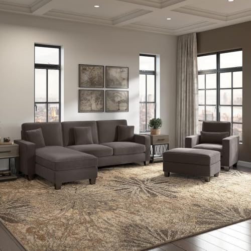 Image of Torque - Moscow 1 Seater + 4 Seater L Shape Fabric Sofa Set (Left Side, Dark Brown) with Ottoman for Living Room|Bedroom,Office,Home Furniture |1 Year Warranty