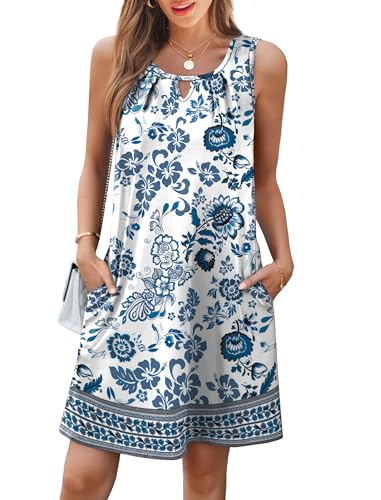 Image of RUMIA Swimsuit Coverup for Women Summer Sleeveless Beach Dress | Crew Neck, Pockets, Eyelet, Boho, Above knee Length, A-Line. Everyday wear, Sundresses, Cruise Wear, Vacation essential