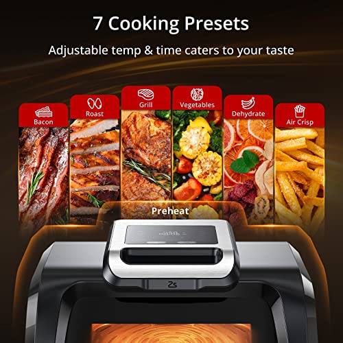 Indoor Grill Air Fryer Combo - 7-in-1 Smokeless Electric Air Grill with See-Through Window, Non-Stick Removable Plates, Even Heat, and Silicon Tongs - 4Qt, 1750W, Up to 450°F
