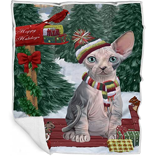 Doggie of the Day Sphynx Cat Blanket - Merry Christmas Woodland Sled - Super Soft & Warm Pet Theme for Sofa or Bed, Warm Fleece, Sherpa or Woven Material, BLNKT51536 (30x40 Fleece)