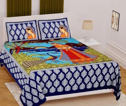 100% Pure Cotton Double Bed Sheet with 2 Pillow Covers - Floral Aesthetic & Classic Home Linen - Gorgeous Jaipuri Print for Elegant Bedroom Décor (Double Size)-picture-47