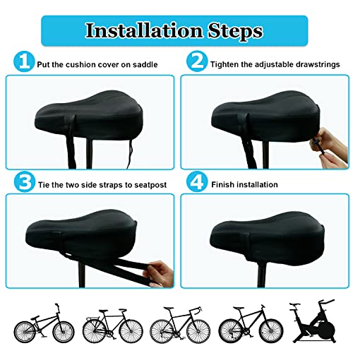 Image of Gel Bike Seat Cover Padded Bicycle Saddle Covers for Women & Men, Most Comfortable Exercise Bike Seat Cushion Cover, Soft for Spin Indoor Outdoor Cycling Class Mountain Stationary Bikes
