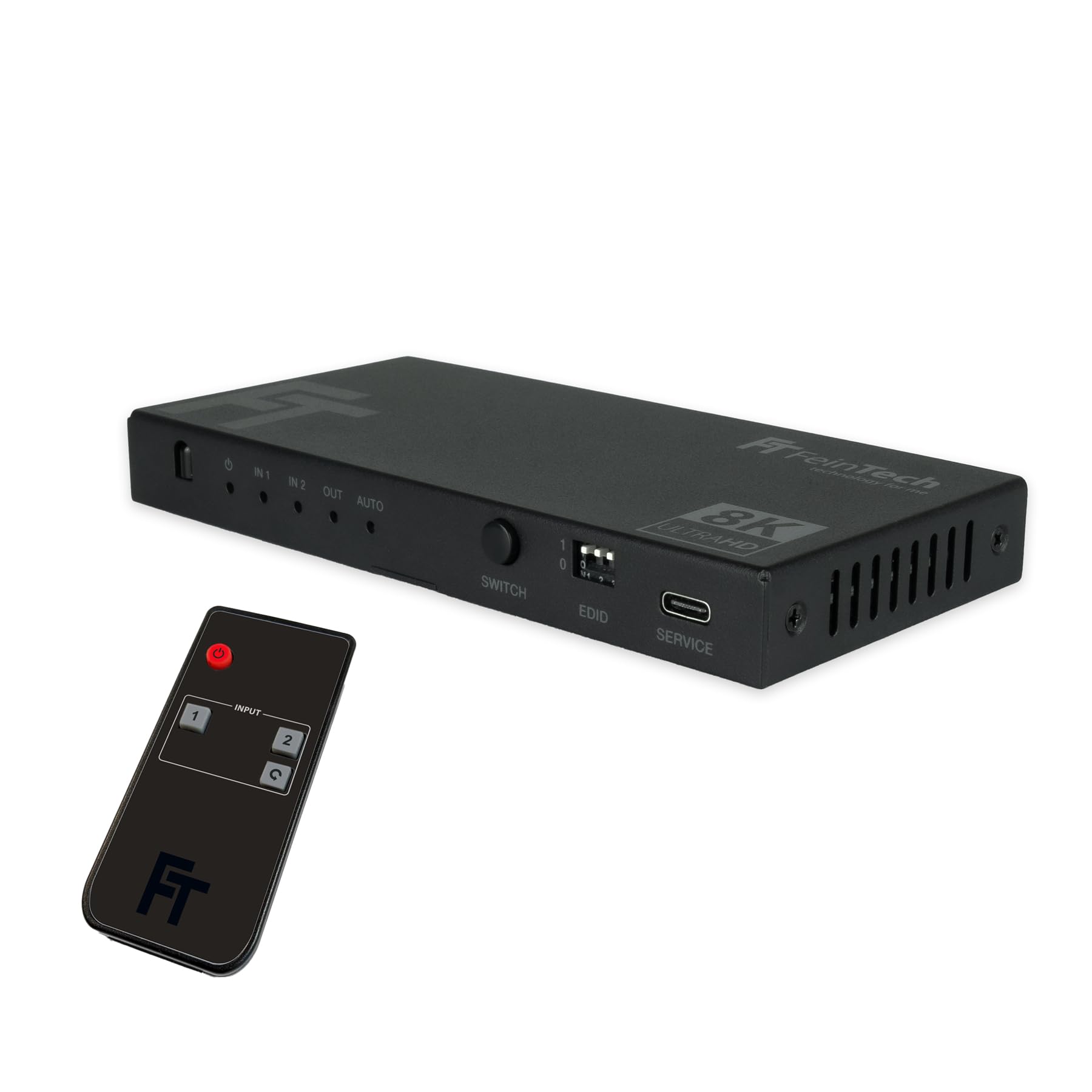 FeinTech SW212 HDMI 2.1 Switch 2 In 1 Out mit HDMI Audio Extractor 4K 120Hz und automatischer Umschaltung, 8K 60Hz, VRR, ALLM, Audio Splitter auf Optical SPDIF Toslink und 3,5 Klinke