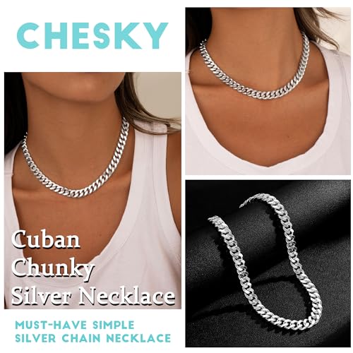 CHESKY Chunky Silver Necklace for Women, Trendy Silver Plated Non Tarnish Cuban Link Chain Necklace Waterproof Statement Choker Necklace Fashion Chunky Jewelry for Women by CHESKY - Used condition - Image 6