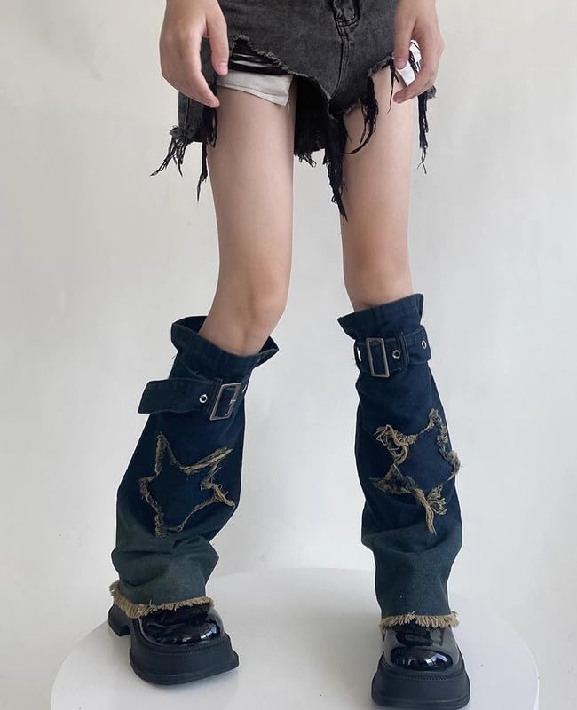 Image of Hopecn Girls Leg Warmers Y2K Skull&Star Print Two Side Wear Knitted Goth Leg Warmer 80s Loose Kawaii Streetwear Socks.