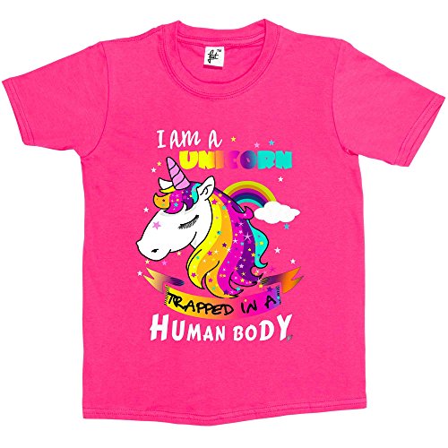 Fancy A Snuggle I Am A Unicorn Trapped in A Human Body Kids Girls T-Shirt Hot Pink