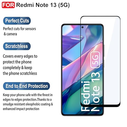 Image of CEDO Tempered Glass for Redmi Note 13 (5G) | Screen Protector Full HD Quality Tempered Glass Anti-Scratch Edge to Edge Coverage with Easy Installation Kit (Black)