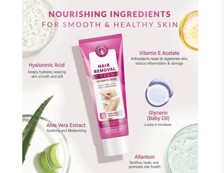 Miniatura 2 de Crema Depilatoria para Mujeres Crema Depilatoria para Áreas Íntimas y Área Púbica con Aloe Vera y Vitamina E - Depilación para Cuerpo Piernas,