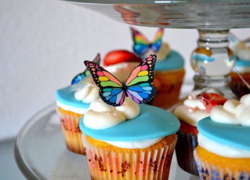 Edible Butterflies Small Premium Crafted Made in the USA Cake and Cupcake Toppers, Decoration (Rainbow Monarch)