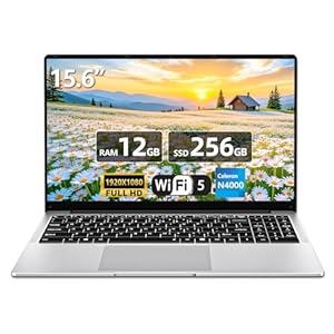 Tunhail Ordinateur Portable 15,6&Prime;, Celeron N4000 Portable, Laptop 12Go DDR4 RAM 256Go SSD, PC Portable Ordinateur 1920 * 1080 FHD IPS WiFi5/Mini-HDMI/USB3.0/BT4.2/Webcan, Carte TF Développer to 1To