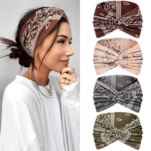 Kavya Haarband Damen Stirnband Damen 4er Pack – 7'' Extra Breit Haarbänder Dünn, Elastische Kopftuch Weiche Boho Mehrfarbig Headband, für Yoga,...