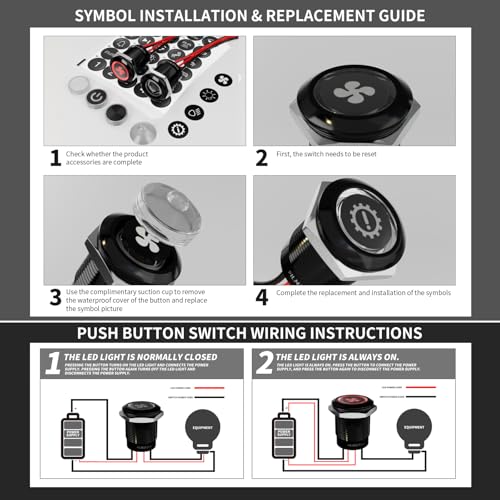 Image of 2-Pack 19mm Latching Push Button Switch IP67 20A 12V-24V Blue | Zink Aluminium 180 replaceable symbols for car truck motorcycle boat horn light fan pump control pre-wired easy install