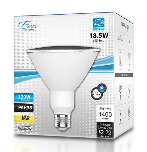 Miniatura 7 de Euri Lighting Bombilla LED EP38-5000ew PAR38, línea diaria, blanco suave 3000K, dim, 18.5 W (equivalente a 120 W) 1400 lm, clasificación húmeda, CRI