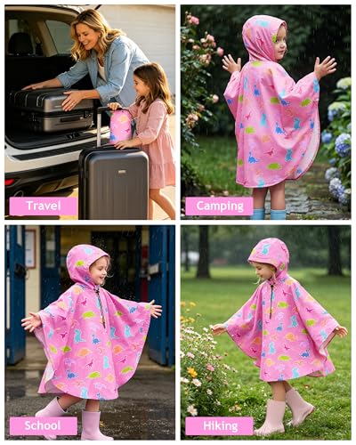 Image of OlyPegic Kids Rain Poncho with Hooded Reusable Waterproof Lightweight Ponchos Kids Boy Girl Raincoat Outwear