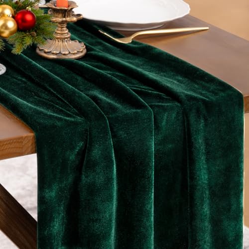 Socomi Green Velvet Valentine's Day Table Runner Cloth Decor 20 x 120 Inches 10ft Fabric Emerald...
