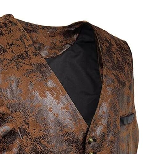 Men's Button Faux Leather Vest Gothic Steampunk PU Waistcoat Vintage Cowboy Vests Suede Single-Breasted Coat4