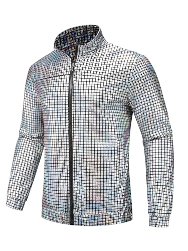 Lars Amadeus Metallic Jacket for Men's Long Sleeve Stand Collar Party Disco Shiny Holographic Jackets2