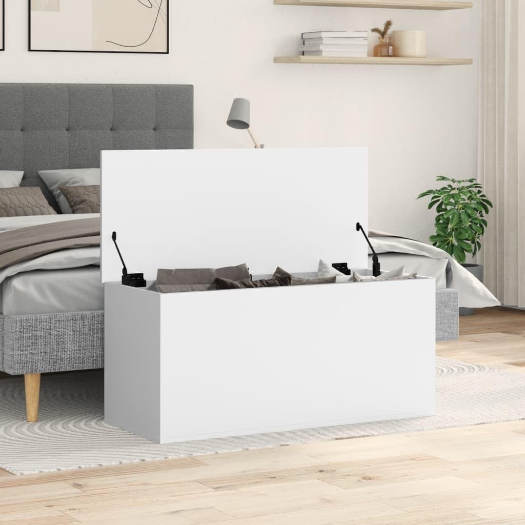 Caja de almacenaje madera de ingeniería blanca 100x42x46 cm, Mobiliario Armarios y almacenamiento Baúles de almacenamiento, Blanco, 24.99kg