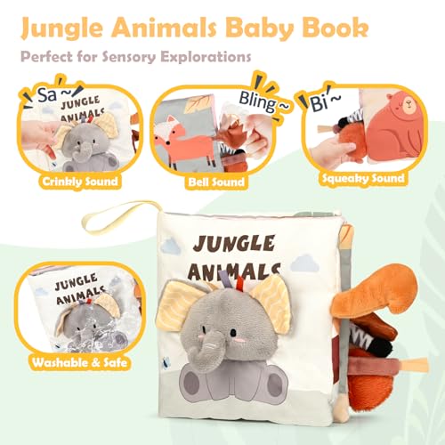 Image of Joyreal Spiral Car Seat Toys with Jungle Soft Book, Plush Rattles and Linking Rings, Stroller & Travel Toy for Newborns and Infants 0-12 Months Girls Boys
