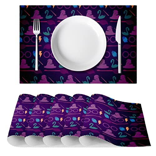 Set de table tissu Oxford motif magique violet x4 lavable - 3