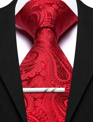 Image of Barry.Wang Paisley Tie for Men Silk Woven Necktie and Tie Clip Set Wedding Party Business Formal