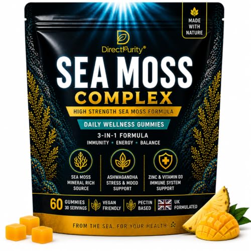 Sea Moss Gummies Complex 3000mg with Ashwagandha Zinc & Vitamin D3 Daily Wellness Energy & Immune Support Vegan Pectin Based 60 Gummies (30 Servings)