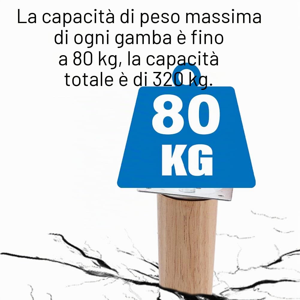 INMOZATA Piedini di ricambio per mobili in legno di quercia massiccio, affusolati, filettatura M8, per sedie, tavoli, comodini (20 cm, colore naturale)