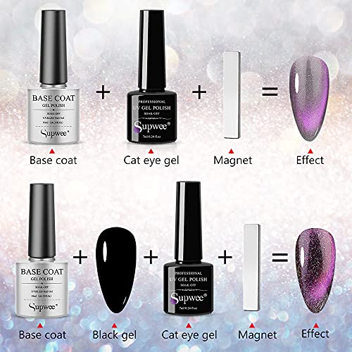Supwee Cat Magnetisch Eye Gel Set 9D Cat Eye Gel-Nagellack Holographischer Nagellack Soak Off UV Glänzender Nagellack… – Bild 7