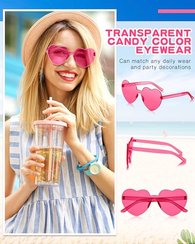 Image of Colzzy 16 Pair Heart Shaped Sunglasses Bulk Witch Birthday Party Sunglasses Candy Color Eyewear for Party Women(Rose Red, Pink)