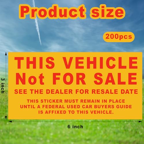 Image of Sayglossy Car Dealership Supplies This Vehicle Not for Sale Stickers Car Dealer Yellow and Red Lettering Decal Adhesive Compliance Sticker for Vehicle Window, 6 x 3 Inches (1000 Pcs)