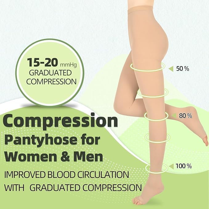 Compression Pantyhose for Women & Men, 2 Pairs 15-20mmHg Medical Graduated Compression Stockings Leggings - Image 2
