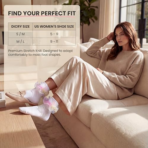 Image of Dicry Socks for Women, Big Ruffle Socks with Turn Cuff and Double Lace