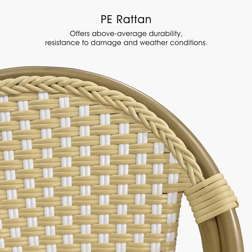 Image of PURPLE LEAF French Counter Height Bar Stool Set of 2 25 inch Bamboo Print Finish Patio Bar Chairs with Back Rattan Bar Chairs French Bistro Set for Kitchen Outdoor Counter Stool Cream Yellow