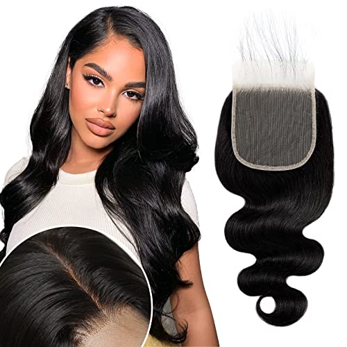 CLong 5x5 HD Lace Closure, Human Hair Transparent Lace Frontal Closure Pre Plucked with Baby Hair, 100% Brazilian Virgin Hair 18inch 150% Density Free Part Natural Black Body Wave Frontal Lace Closure Human Hair (Black 5x5 Body, 18)