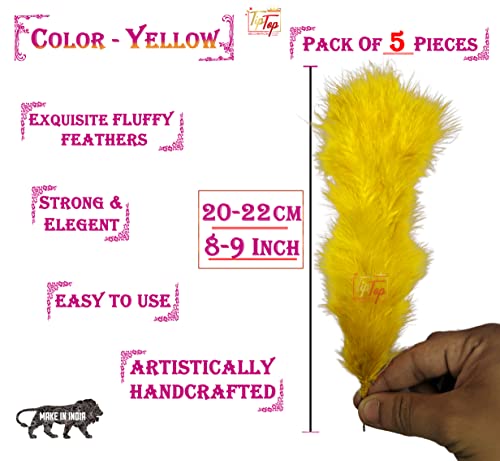 Image of Fluffy Natural Dyed Feather Kalgi Kalangi Stick for Craft (7-8 Inch) (Yellow, Pack of 5 Pcs)