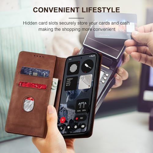 Image of Jasonyu Case for Nothing CMF Phone 2 Pro, PU Leather Wallet Case [Shockproof] [Magnetic] [Card Holder] [Stand Function] Flip Case (Brown)
