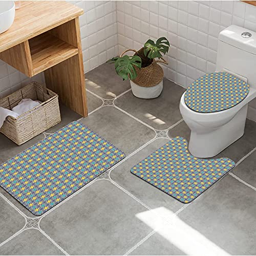 3 teiliges Badematten Set rutschfest U-FöRmige Duschvorleger,Spalier, viktorianisches barockes altes Muster in… – Bild 5