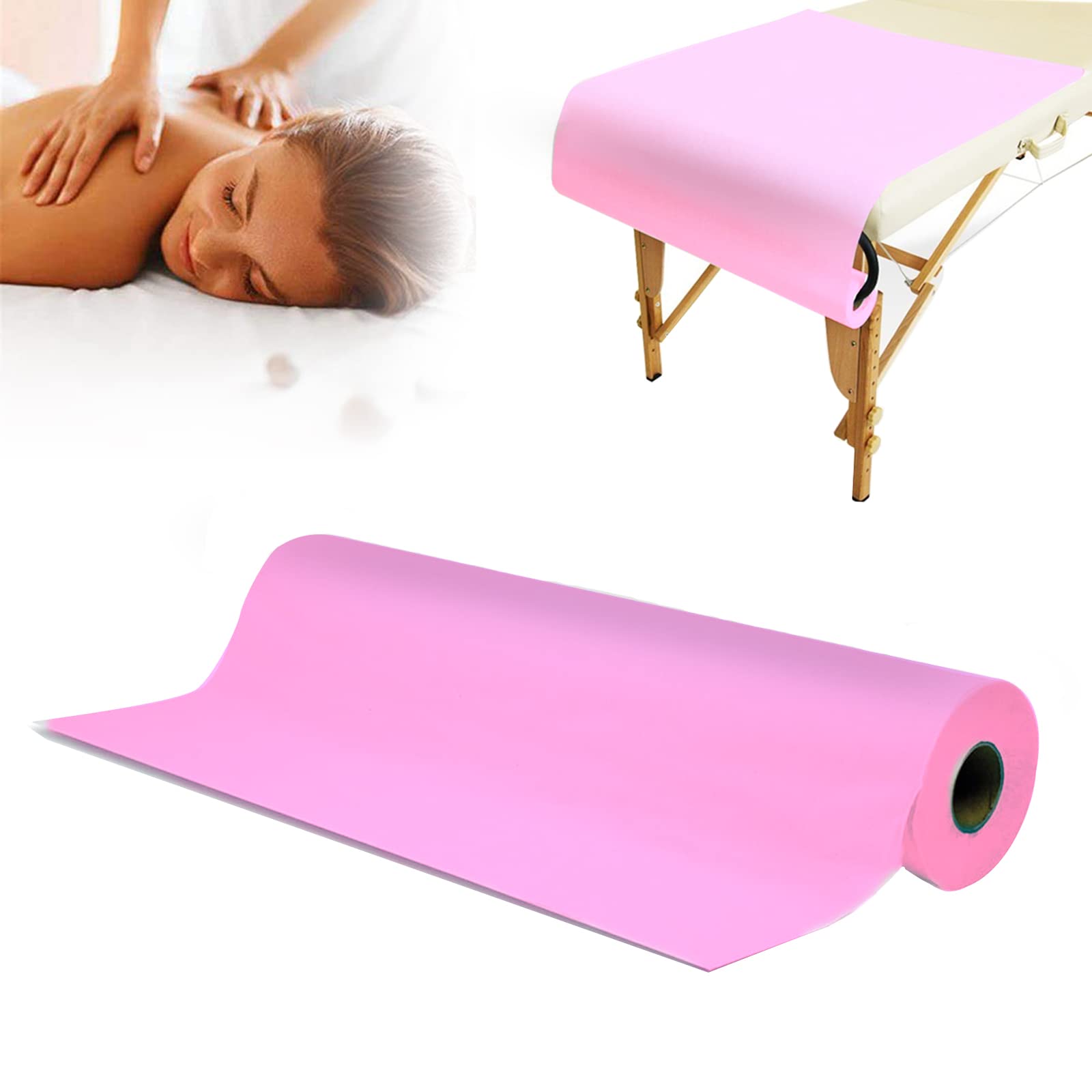 Disposable Massage Table Sheets 31.5" X 71", 50 Pcs Per Roll Non Woven Fabric Disposable Bed Sheets, Pink Massage Bed Cover for Tattoo, SPA, Beauty Salon
