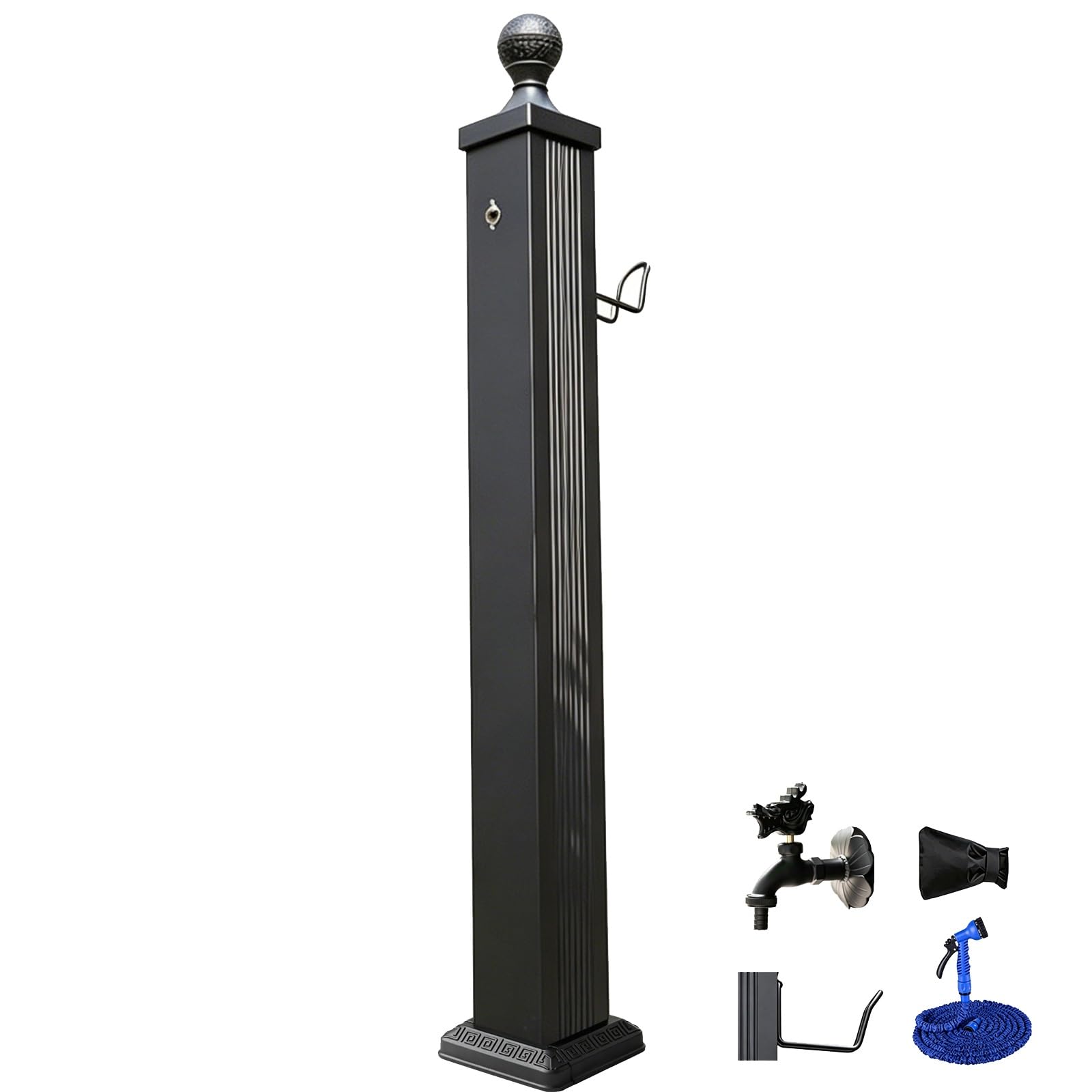 Yangllyj Black Outdoor Garden Water Column, Frost Proof Yard Hydrant With Decorative, Spigot Spray Gun And Hook For Backyard Patio