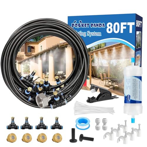 Pre-Assembled Misters for Outside Patio,80FT|24M.Outdoor Misting Cooling System w Filter,